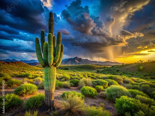Southern California Desert Cactus After Rainstorm - Low Light Photography