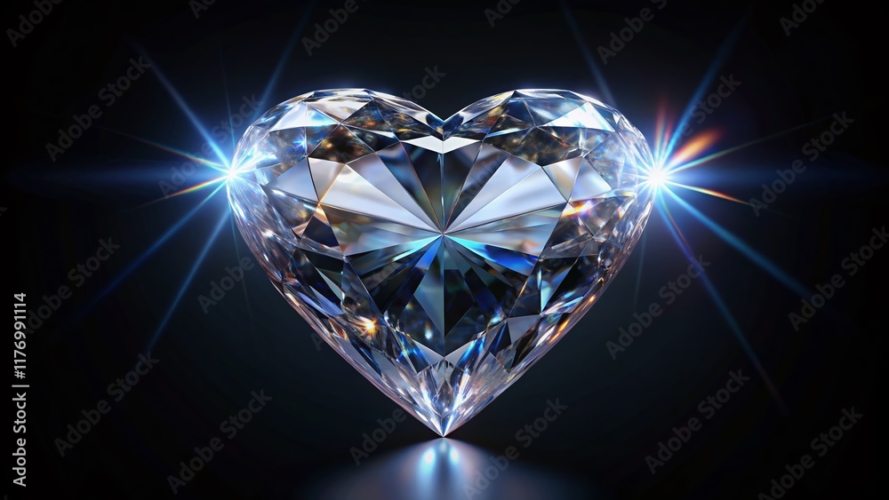 Sparkling 3D Rendered Diamond Heart, Long Exposure Effect, Black Background Sparkling 3D Rendered Diamond Heart, Long Exposure Effect, Black Background