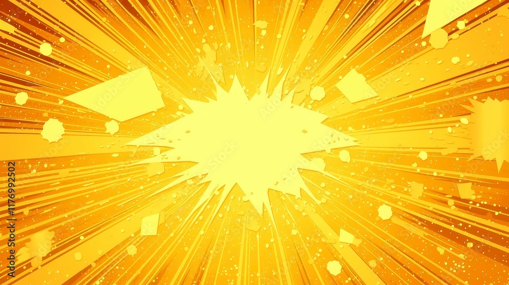 Fototapeta premium Dynamic Comics Burst, vibrant abstract lines create an energetic backdrop with sunrays, framing designs for titles, featuring explosive textures and patterns that convey motion.