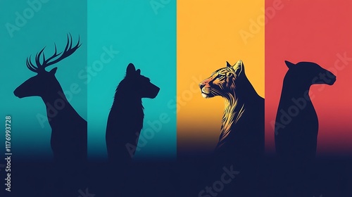 Minimalist animal silhouettes with vibrant backdrops