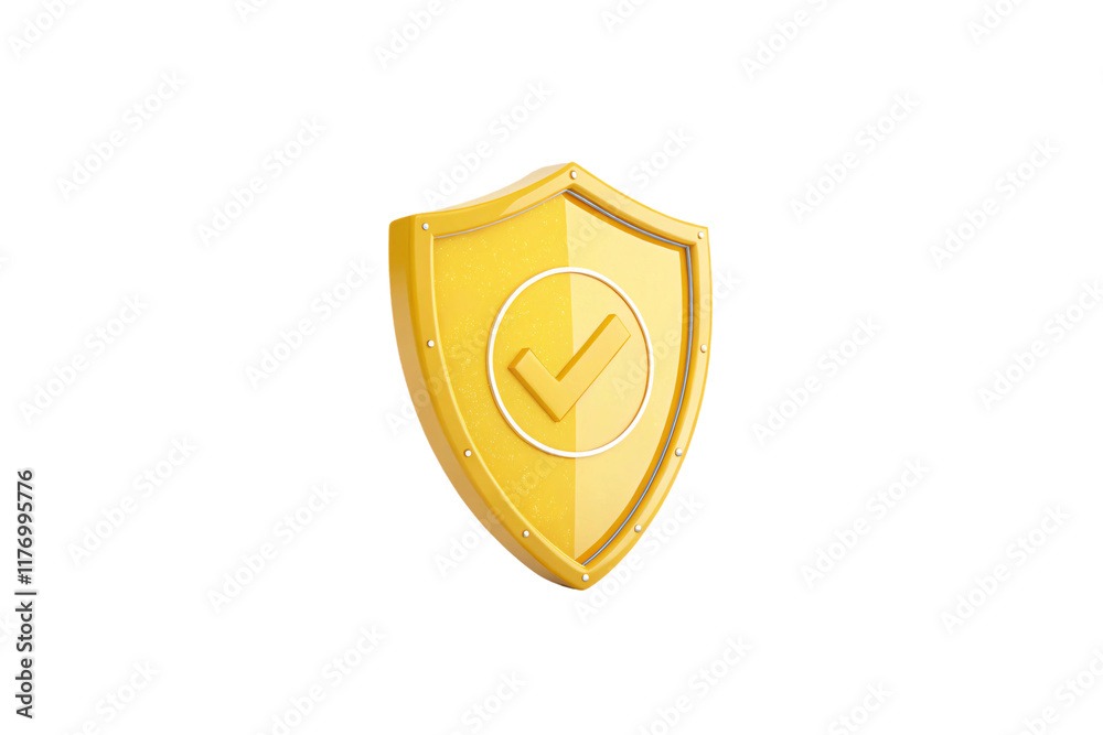 A golden shield featuring a checkmark encased within a circle, symbolizing protection, security, or guaranteed approval with a premium look, isolated on a transparent background A golden shield featuring a checkmark encased within a circle, symbolizing protection, security, or guaranteed approval with a premium look, isolated on a transparent background