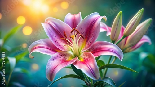 Stunning Pink Lily Bloom with White Gradient Tilt-Shift Macro Photography