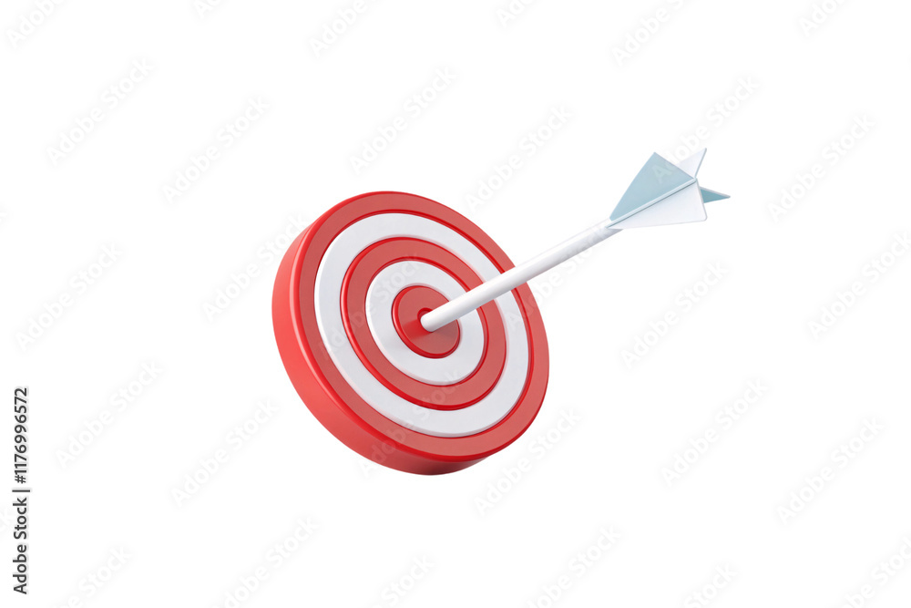 A vibrant red-and-white bullseye with a white arrow perfectly centered, symbolizing precision, success, or hitting the target, isolated on a transparent background A vibrant red-and-white bullseye with a white arrow perfectly centered, symbolizing precision, success, or hitting the target, isolated on a transparent background