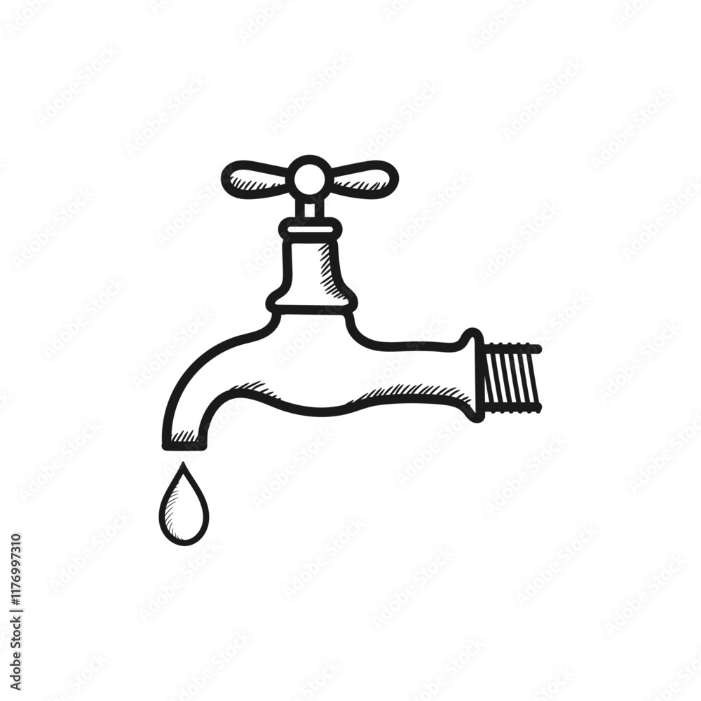 Faucet with water drop vector sketch icon isolated on background. Hand drawn Faucet sketch icon for infographic, website or app Faucet with water drop vector sketch icon isolated on background. Hand drawn Faucet sketch icon for infographic, website or app