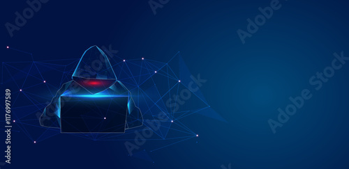 Vector illustration cyber security attack with hacker.