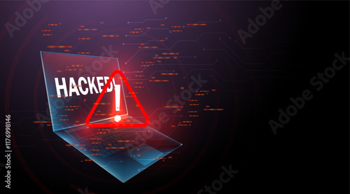Vector illustration laptop hacked with warning sign or cyber security digital hacking