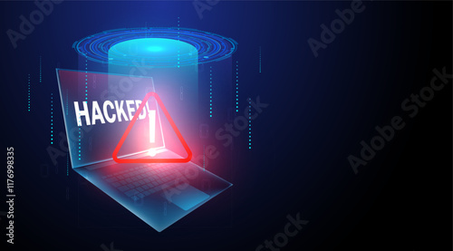 Vector illustration laptop hacked with warning sign or cyber security digital hacking