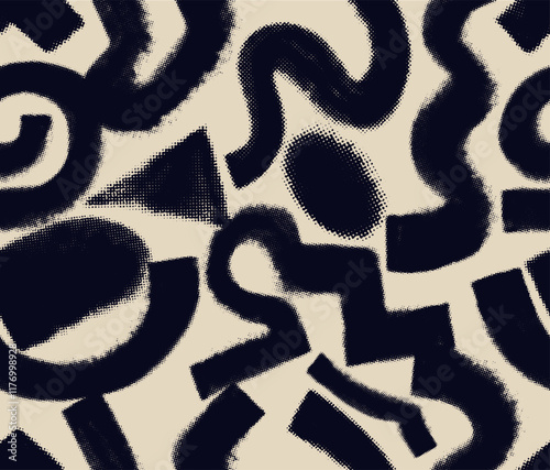 Abstract modern fabric halftone vector pattern. Geometric fun fashion style. Seamless pattern vector. Seamless vector pattern with black curved chalky lines. Vector illustration halftone effect.