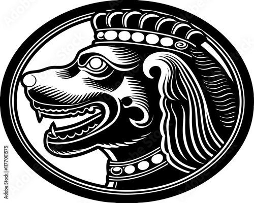 Ancient style dog head, bold black outline photo