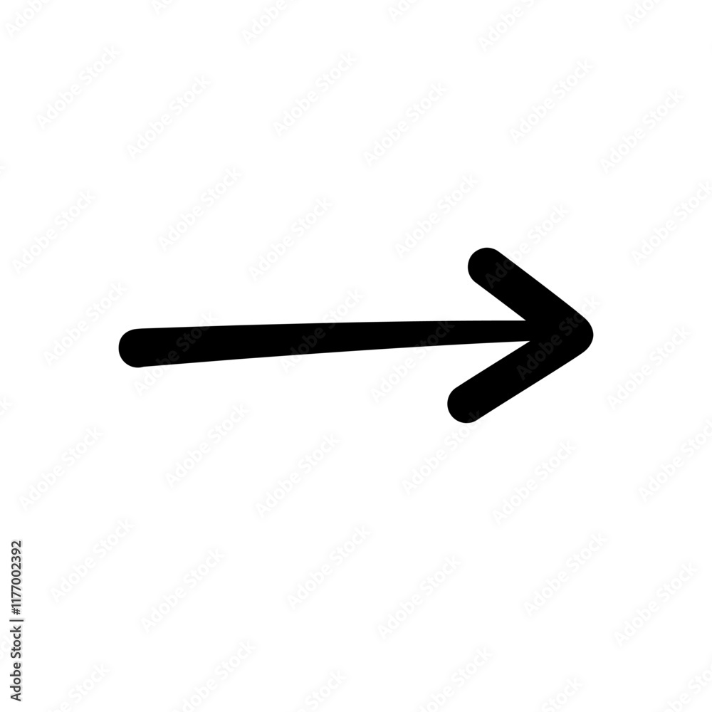 Arrow sign hand drawn doodle black outline, Right Arrow sign hand drawn doodle black outline, Right