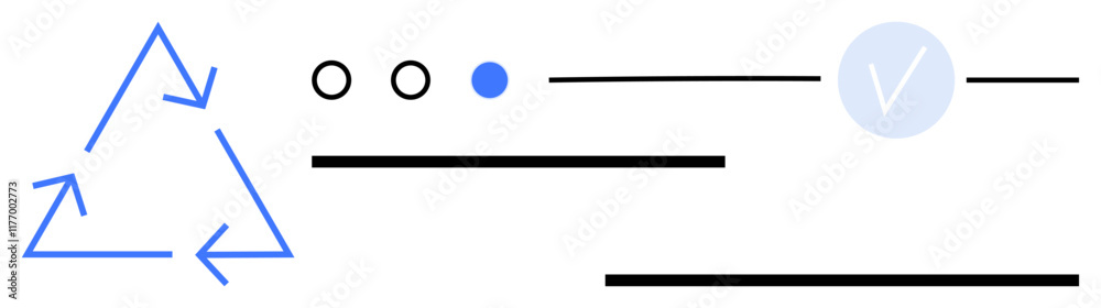 Geometric shapes including a recycling triangle, circles, lines, and a checkmark. Ideal for sustainability, recycling, progress tracking, tasks completion, design elements workflow visualization Geometric shapes including a recycling triangle, circles, lines, and a checkmark. Ideal for sustainability, recycling, progress tracking, tasks completion, design elements workflow visualization