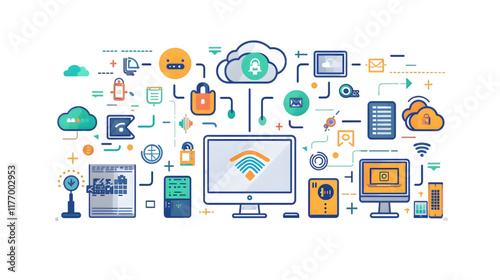 Wallpaper Mural Network technology banner web icon vector illustration concept with icon of network, computer, cloud, server, ip address and security isolated on a transparent background Torontodigital.ca