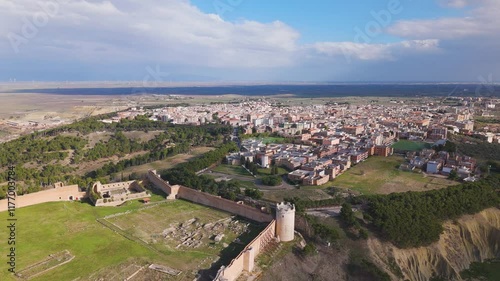 Aerial drone video of old fortress and the Italian city Lucera in Puglia