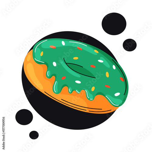 Wallpaper Mural Colorful vector illustration featuring a donut. Playful, hand-drawn doodle style with bold outlines, bright colors, and a dark background. Torontodigital.ca