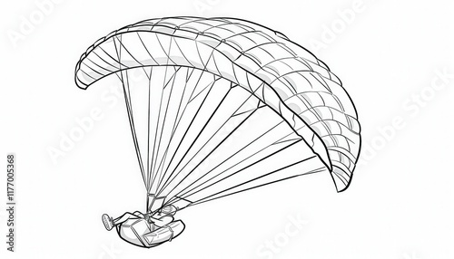 A simple line art illustration of a paraglider soaring through the air. Ideal for travel blogs adventure websites and outdoor activity promotions.
