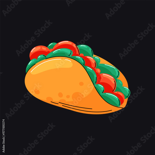 Wallpaper Mural Colorful vector illustration featuring a taco. Playful, hand-drawn doodle style with bold outlines, bright colors, and a dark background. Torontodigital.ca