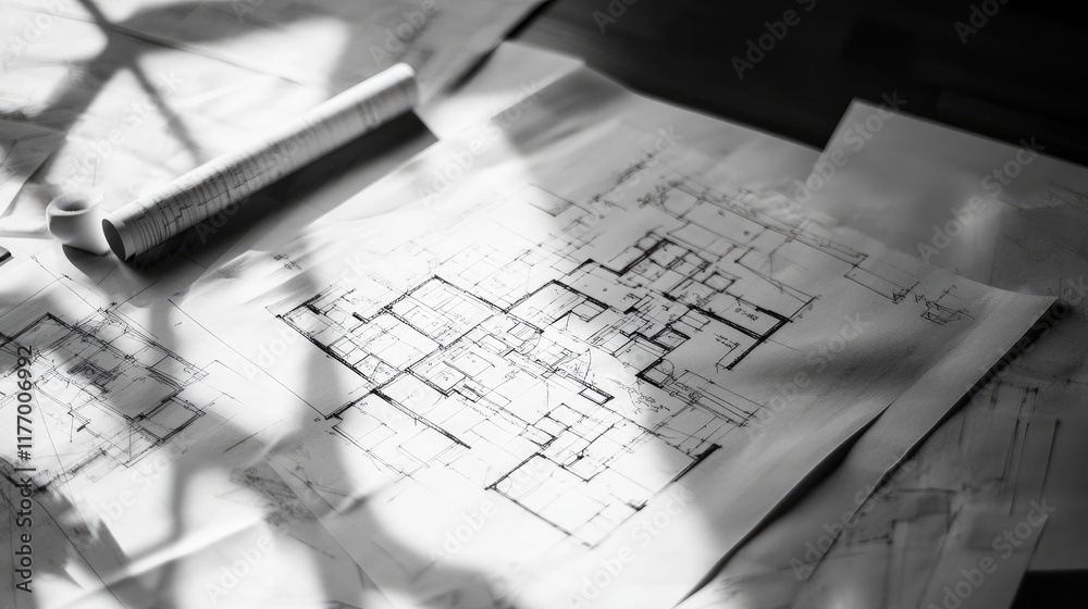 Architectural blueprints and paper drawings Architectural blueprints and paper drawings