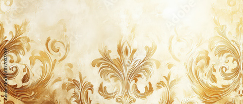 Wallpaper Mural A gold and white floral patterned background with a white and gold border Torontodigital.ca