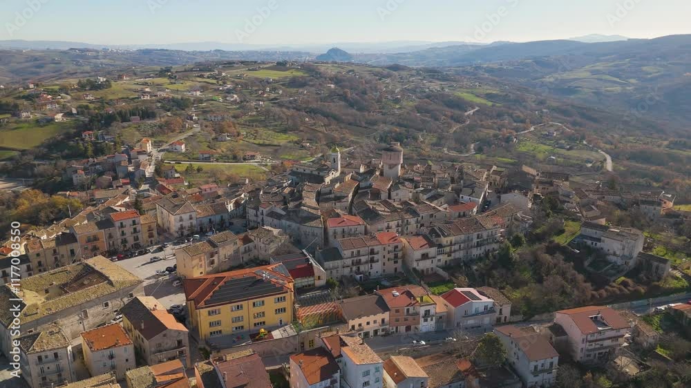 Aerial drone video of the mountain town named Oratino in Campobasso, Italy. Aerial drone video of the mountain town named Oratino in Campobasso, Italy.