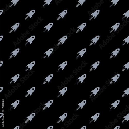 Rocket ship icon isolated seamless pattern on black background