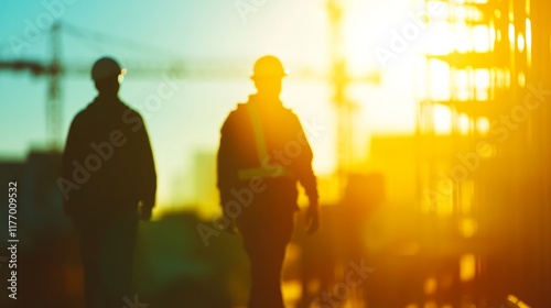 Construction workers onsite with a blurred background for context