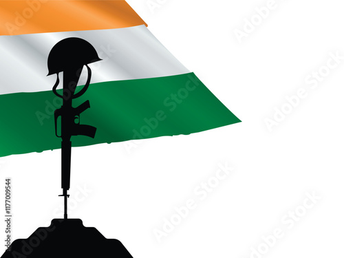 India Flat Kargil Vijay Diwas, Army gun with cap. National security Soldier Memorial Day