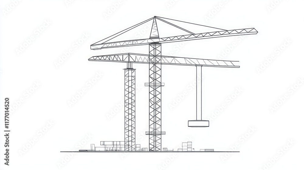 Fototapeta premium Tower construction crane line art vector on white background
