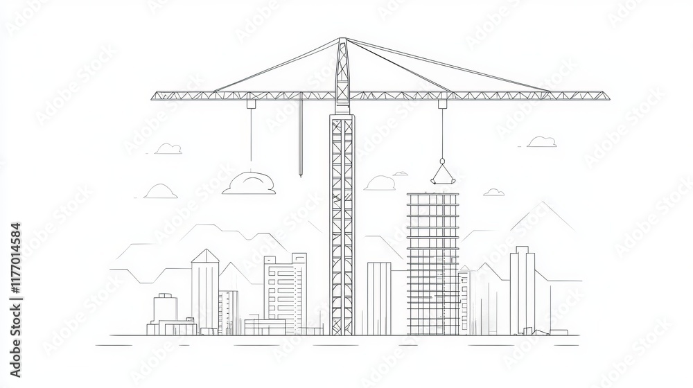 Obraz premium Tower construction crane line art vector on white background