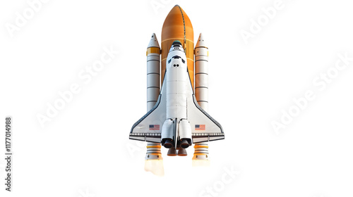 Rocket carrying space shuttle isolated on a transparent background