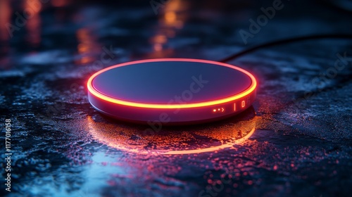 Innovative charging pad displaying warm ambient light in modern interior sett...