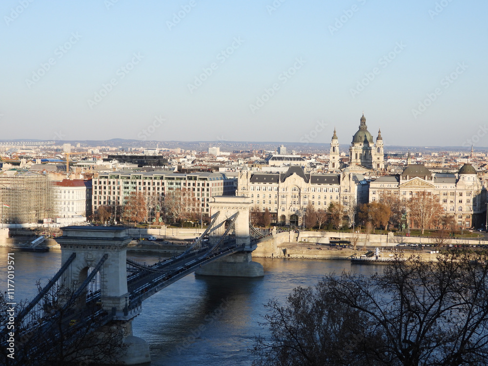 Chain Bridge in Budapest in daylight Chain Bridge in Budapest in daylight