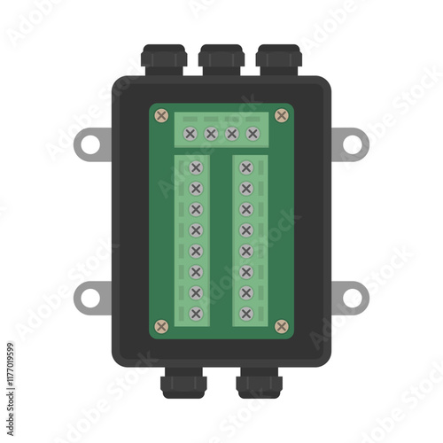 Load cell junction box with open lid. Flat style vector illustration isolated on white