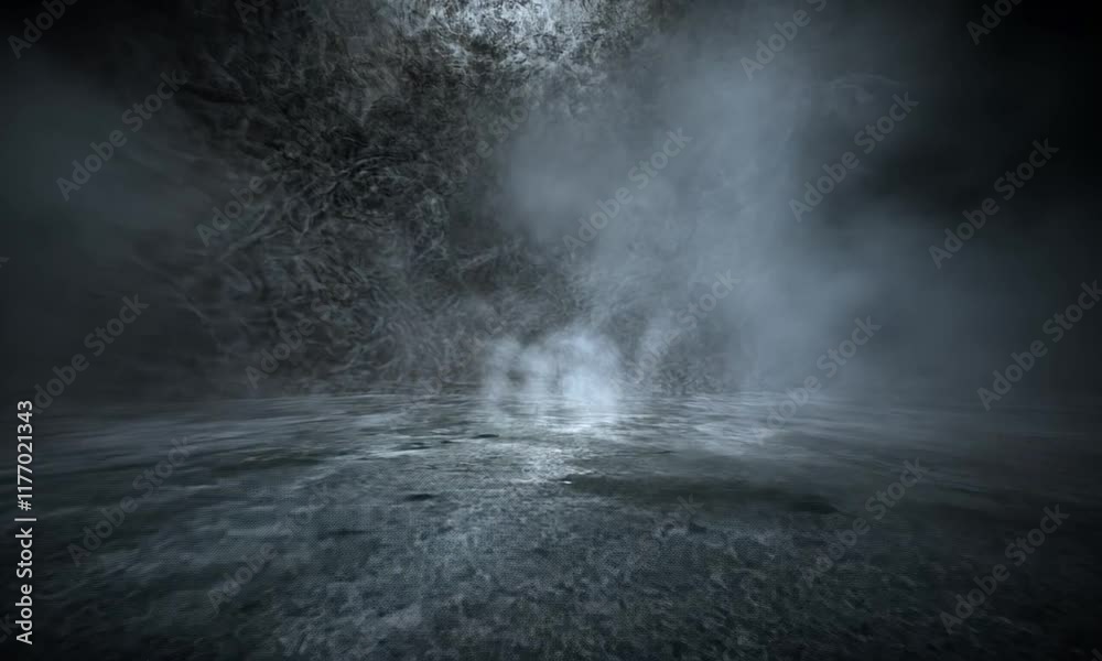 Smoky floor background, dark studio scene, design element