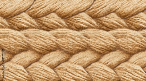 Close-up view of a beautiful braided yarn pattern. Perfect for knitting enthusiasts and craft lovers. Explore the intricate details of this natural fiber design.