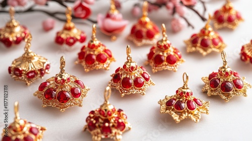 Decorative red lanterns hanging on a wall for celebration during festive season in a cultural setting