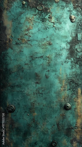 Oxidized green metal texture with rust and corrosion details for industrial design photo