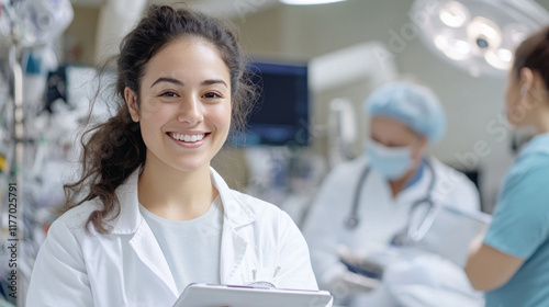 Canadian nurse doctor woman working with medical team in the surgery room