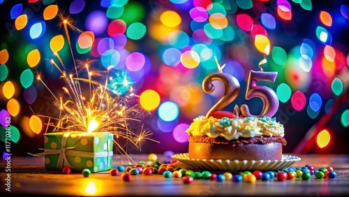 25th Birthday Celebration: Long Exposure Festive Lights & Cake photo
