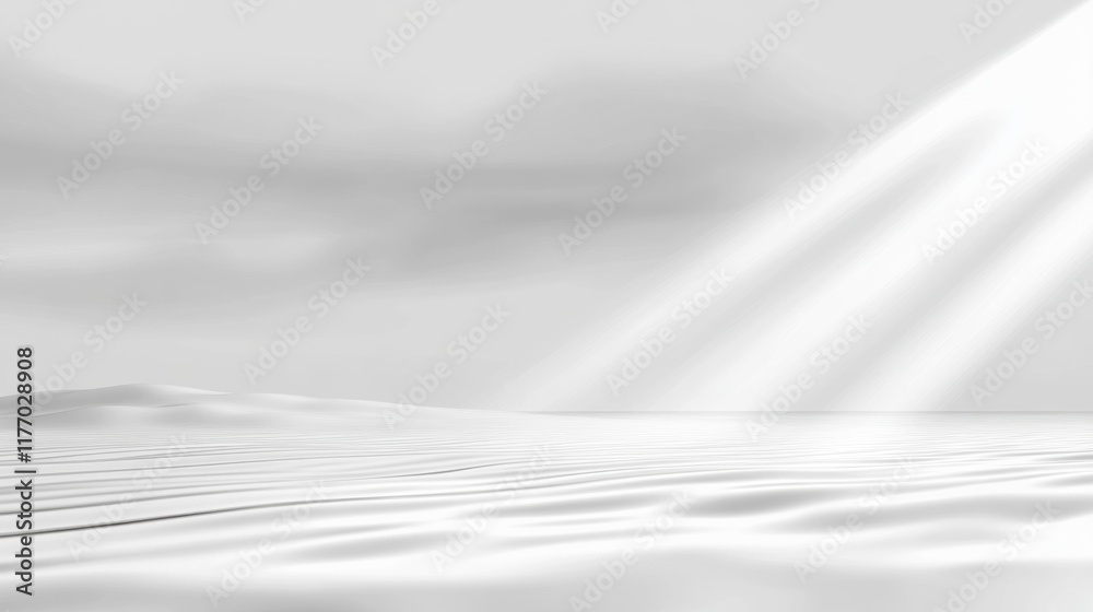 Obraz premium Monochromatic landscape with light rays illuminating a smooth, undulating surface.