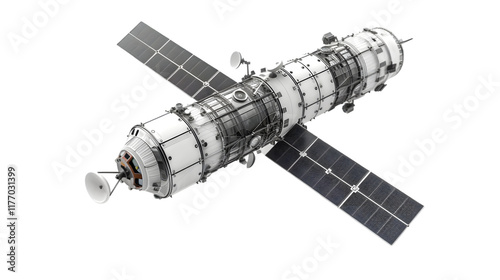 Space orbital satellite, aerospace and communications concept, 3d rendering isolated on a transparent background photo