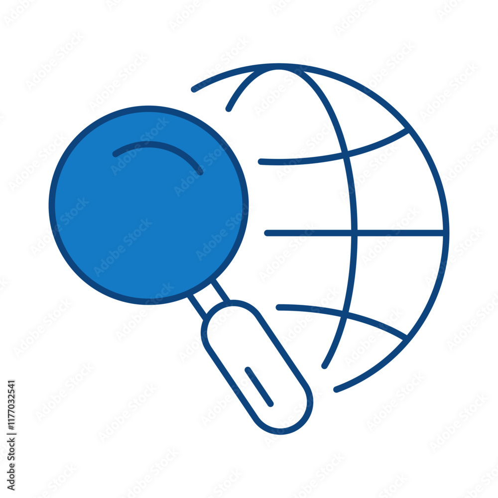 Global Search Blue Icon. Digital Marketing Icon Editable Stroke Vector Illustration Global Search Blue Icon. Digital Marketing Icon Editable Stroke Vector Illustration
