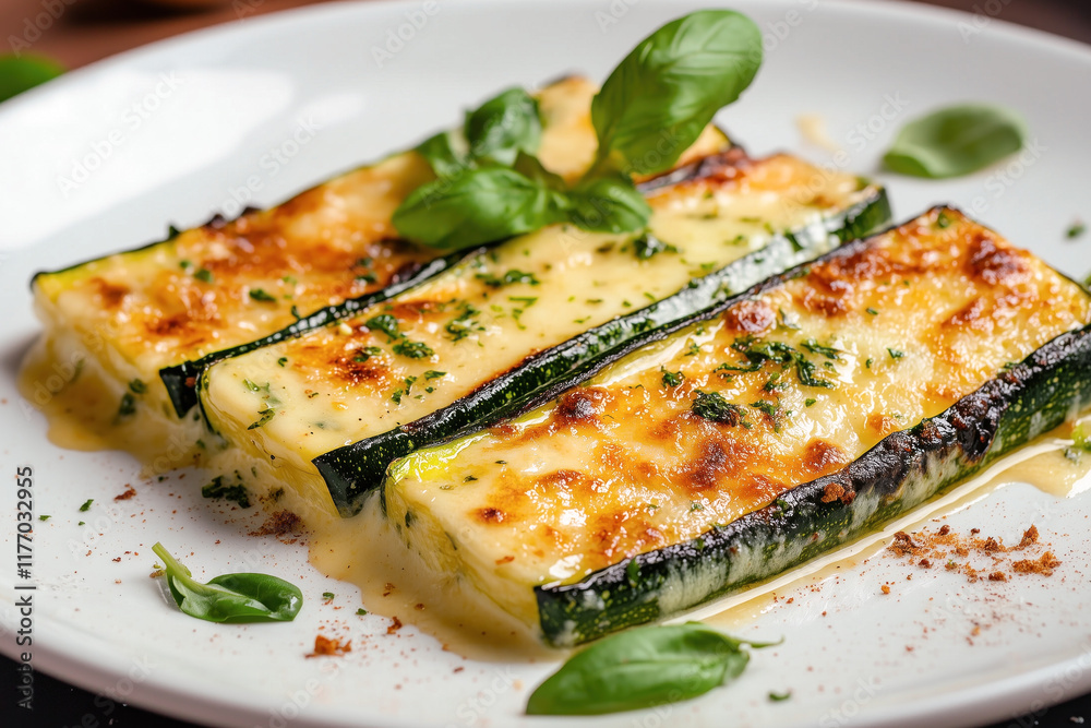Grilled zucchini with melted cheese and fresh herbs Grilled zucchini with melted cheese and fresh herbs