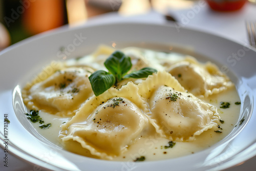 Wallpaper Mural Ravioli with béchamel sauce and basil garnish Torontodigital.ca