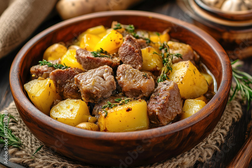 Rustic lamb stew with potatoes and herbs