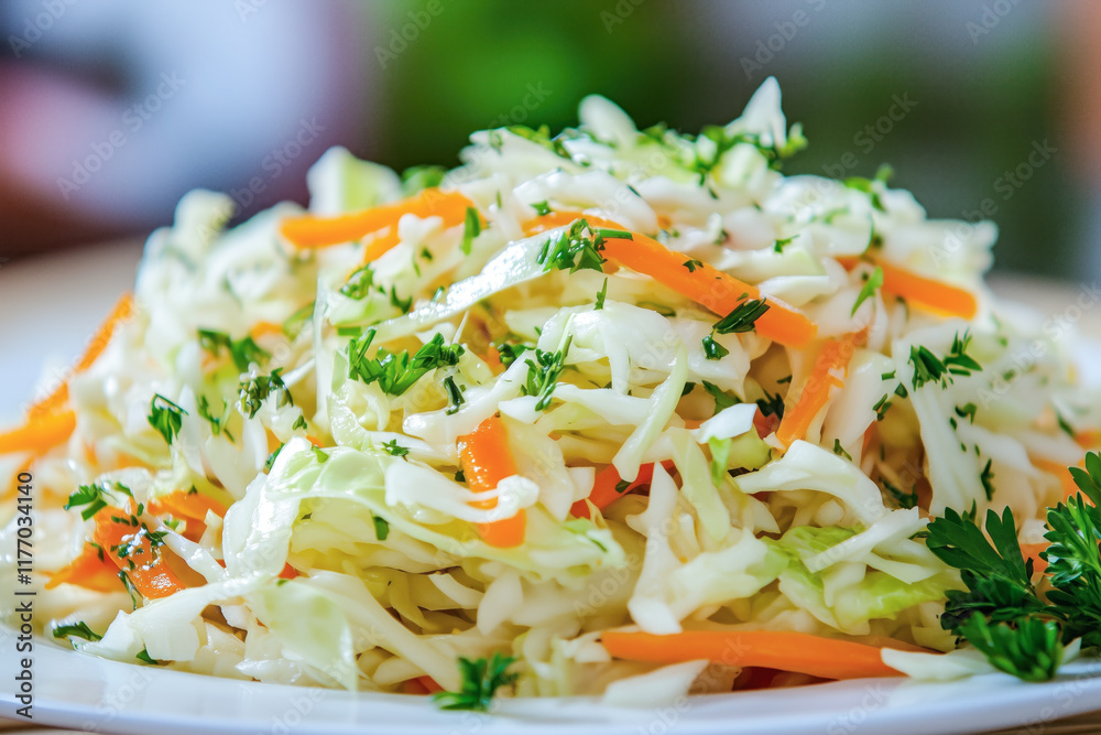 Fresh parsley-topped slaw with cabbage and carrots Fresh parsley-topped slaw with cabbage and carrots