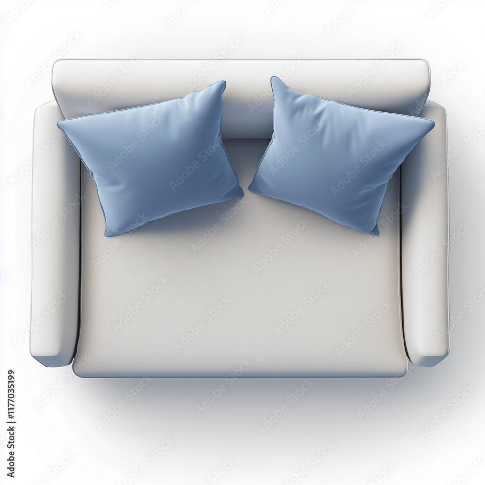 Top view of Sofa, Sofa blue accent furniture piece, aerial view furniture Top view of Sofa, Sofa blue accent furniture piece, aerial view furniture