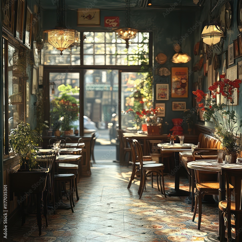 Sunlit Parisian Bistro: A Charming Cafe Scene Sunlit Parisian Bistro: A Charming Cafe Scene
