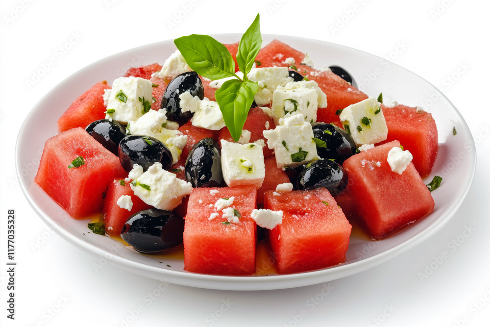 Classic salad with watermelon, feta, and black olives Classic salad with watermelon, feta, and black olives