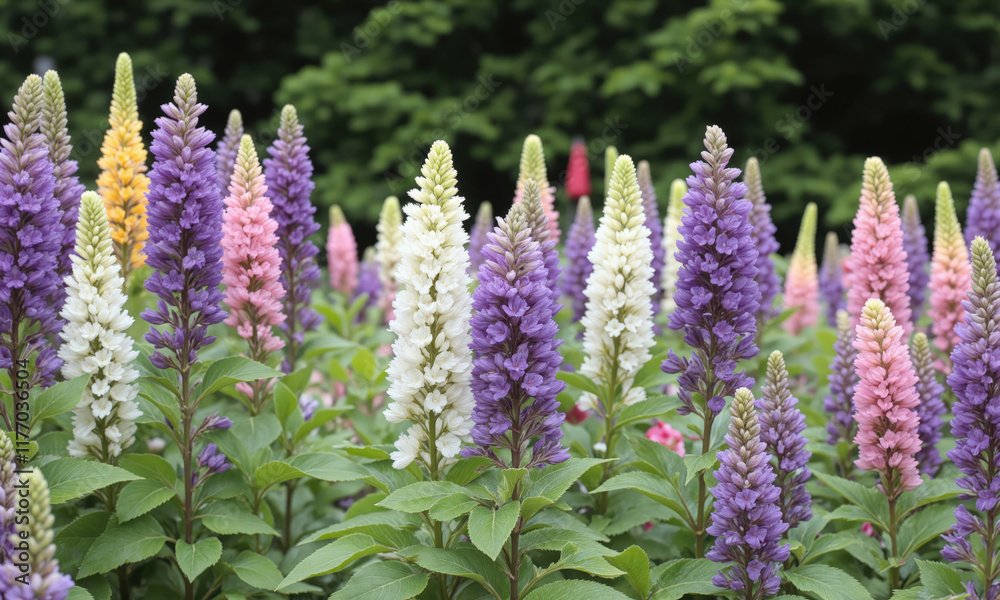 Fototapeta premium Buddleia (Buddleja davidii) Known as the butterfly bush, Buddleia produces long, fragrant flower spikes in shades of purple, pink,