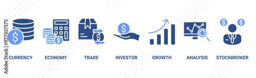 Forex banner web icon vector illustration concept with icon of currency, economy, trade, investor, growth, analysis and stockbroker